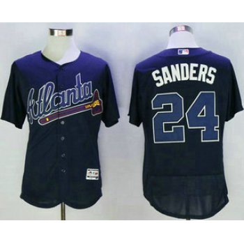 Men's Atlanta Braves #24 Deion Sanders Retired Navy Blue Road Stitched MLB 2016 Majestic Flex Base Jersey