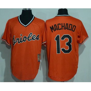 Men's Baltimore Orioles #13 Manny Machado Orange Pullover Stitched MLB Majestic Cool Base Cooperstown Collection Jersey