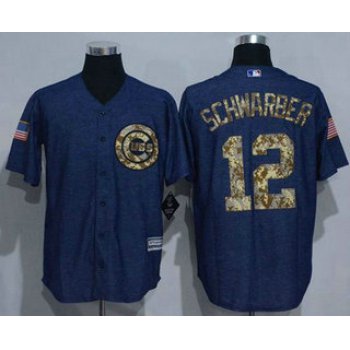 Men's Chicago Cubs #12 Kyle Schwarber Denim Blue Salute to Service Stitched MLB Jersey