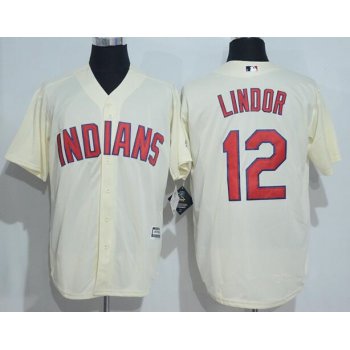 Men's Cleveland Indians #12 Francisco Lindor Cream Stitched MLB Majestic Cool Base Jersey