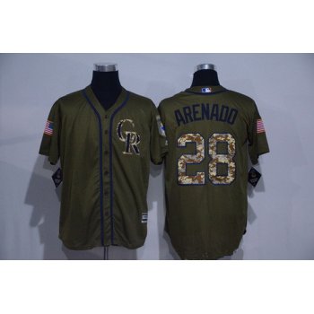 Men's Colorado Rockies #28 Nolan Arenado Green Salute to Service Cool Base Stitched MLB Jersey