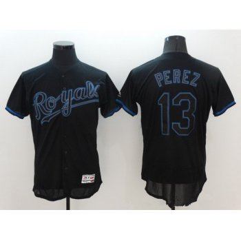 Men's Kansas City Royals #13 Salvador Perez Lights Out Black Fashion 2016 Flexbase Majestic Baseball Jersey