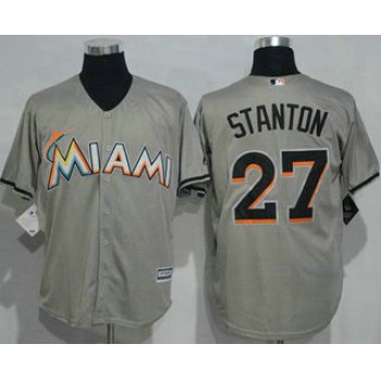 Men's Miami Marlins #27 Giancarlo Stanton Grey New Cool Base Stitched MLB Jersey