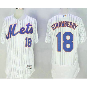 Men's New York Mets #18 Darryl Strawberry Retired White Pinstirpe Stitched MLB 2016 Majestic Flex Base Jersey