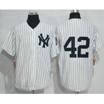 Men's New York Yankees #42 Mariano Rivera White Retired Patch Stitched MLB Cooperstown Collection Jersey by Mitchell & Ness