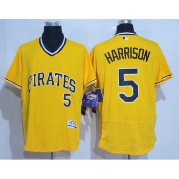 Men's Pittsburgh Pirates #5 Josh Harrison Yellow Pullover Stitched MLB 2016 Majestic Flex Base Jersey