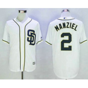 Men's San Diego Padres #2 Johnny Manziel White Home Stitched MLB 2016 Majestic Flex Base Jersey