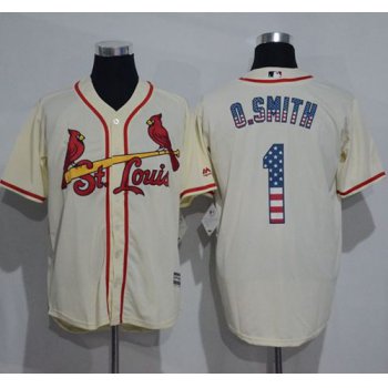 Men's St. Louis Cardinals #1 Ozzie Smith Retired Cream Stitched MLB USA Flag Fashion Jersey