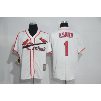 Men's St. Louis Cardinals #1 Ozzie Smith White Home Stitched MLB Majestic Cool Base Cooperstown Collection Player Jersey