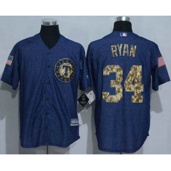 Men's Texas Rangers #34 Nolan Ryan Denim Blue Salute to Service Stitched MLB Jersey