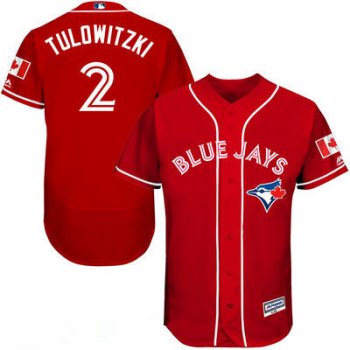 Men's Toronto Blue Jays #2 Troy Tulowitzki Red Stitched MLB 2016 Canada Day Majestic Flex Base Jersey