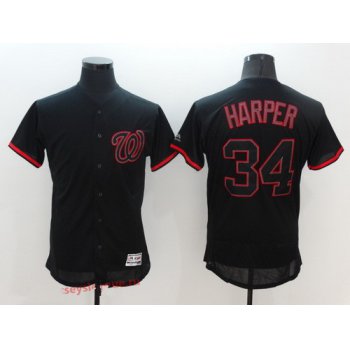 Men's Washington Nationals #34 Bryce Harper Lights Out Black Fashion 2016 Flex Base Majestic Stitched MLB Jersey