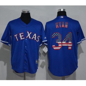 Rangers #34 Nolan Ryan Blue USA Flag Fashion Stitched MLB Jersey