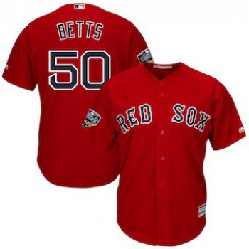 Men's Boston Red Sox #50 Mookie Betts Majestic Scarlet 2018 World Series Cool Base Player Jersey