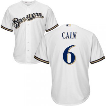 Men's Milwaukee Brewers #6 Lorenzo Cain White Cool Base Stitched MLB Jersey