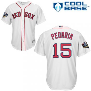 Red Sox #15 Dustin Pedroia White New Cool Base 2018 World Series Stitched MLB Jersey