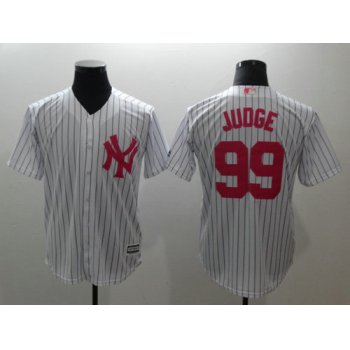 Yankees 99 Aaron White Pink Cool Base Jersey