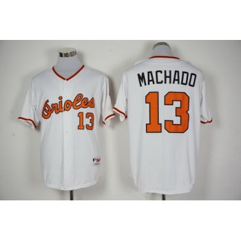 Men's Baltimore Orioles #13 Manny Machado Majestic White 1976 Turn Back the Clock Jersey