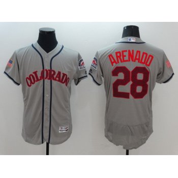 Men's Colorado Rockies #28 Nolan Arenado Gray Fashion Stars & Stripes 2016 Flexbase MLB Independence Day Jersey