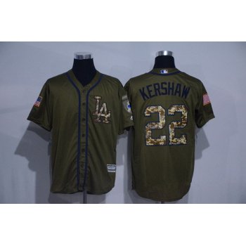 Men's Los Angeles Dodgers #22 Clayton Kershaw Green Salute to Service Cool Base Stitched MLB Jersey