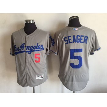 Men's Los Angeles Dodgers #5 Corey Seager Gray Road 2016 Flexbase Majestic Baseball Jersey