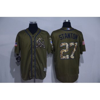 Men's Miami Marlins #27 Giancarlo Stanton Green Salute to Service Cool Base Stitched MLB Jersey