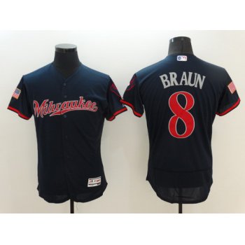 Men's Milwaukee Brewers #8 Ryan Braun Navy Blue Fashion Stars & Stripes 2016 Flexbase MLB Independence Day Jersey