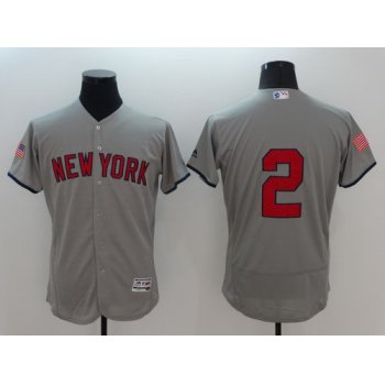 Men's New York Yankees #2 Derek Jeter Gray Fashion Stars & Stripes 2016 Flexbase MLB Independence Day Jersey