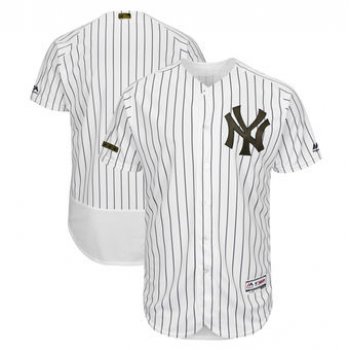 Men's New York Yankees Blank Majestic White 2018 Memorial Day Authentic Collection Flex Base Team Jersey