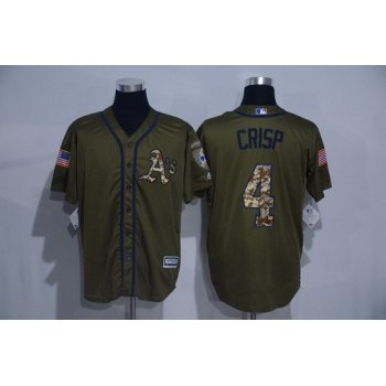 Men's Oakland Athletics #4 Coco Crisp Green Salute to Service Cool Base Stitched MLB Jersey