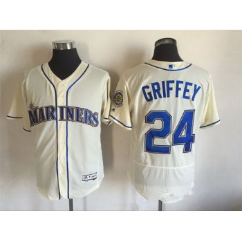 Men's Seattle Mariners #24 Ken Griffey Jr. Name Retired Cream 2016 Flexbase Majestic Baseball Jersey