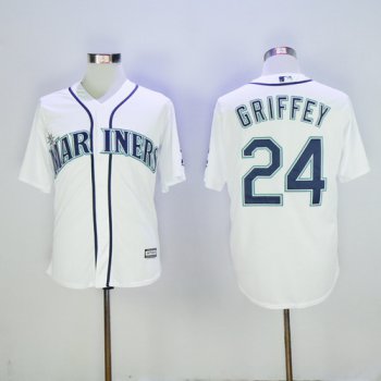 Men's Seattle Mariners #24 Ken Griffey Jr. White Cooperstown Collection Cool Base Jersey w2016 Hall Of Fame Patch