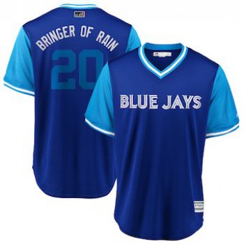 Men's Toronto Blue Jays 20 Josh Donaldson Bringer of Rain Majestic Royal 2018 Players' Weekend Cool Base Jersey