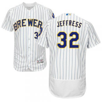 Milwaukee Brewers 32 Jeremy Jeffress White Strip Flexbase Authentic Collection Stitched Baseball Jersey