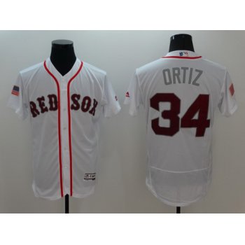 Men's Boston Red Sox #34 David Ortiz White Fashion Stars & Stripes 2016 Flexbase MLB Independence Day Jersey