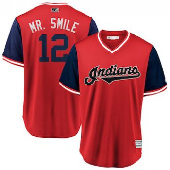 Men's Cleveland Indians 12 Francisco Lindor Mr. Smile Majestic Red 2018 Players' Weekend Cool Base Jersey