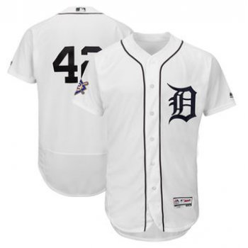 Men's Detroit Tigers Majestic White 42 Jackie Robinson Day Authentic Flex Base Jersey