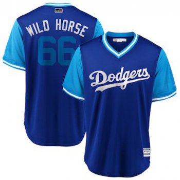 Men's Los Angeles Dodgers 66 Yasiel Puig Wild Horse Light Blue 2018 Players' Weekend Cool Base Jersey