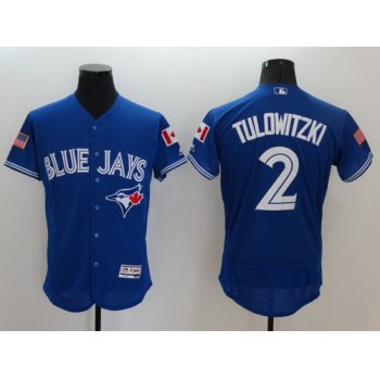 Men's Toronto Blue Jays #2 Troy Tulowitzki Royal Blue Fashion Stars & Stripes 2016 Flexbase Majestic Jersey