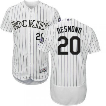 Colorado Rockies 20 Ian Desmond White Strip Flexbase Authentic Collection Stitched Baseball Jersey