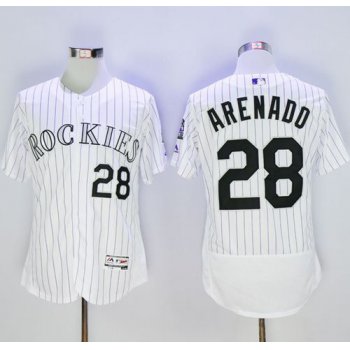 Men's Colorado Rockies #28 Nolan Arenado White Strip Flexbase Authentic Collection Stitched MLB Jersey