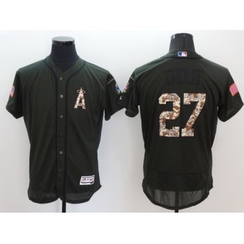 Men's LA Angels of Anaheim #27 Mike Trout Green Salute to Service 2016 Flexbase Majestic Baseball Jersey