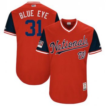 Men's Washington Nationals 31 Max Scherzer Blue Eye Majestic Red 2018 Players' Weekend Authentic Jersey