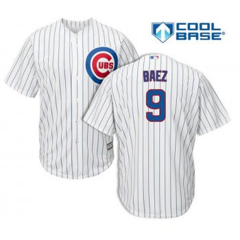 Men's Chicago Cubs #9 Javier Baez Home White Pinstripe Authentic Cool Base Jersey