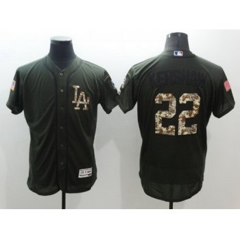 Men's Los Angeles Dodgers #22 Clayton Kershaw Green Salute to Service 2016 Flexbase Majestic Baseball Jersey