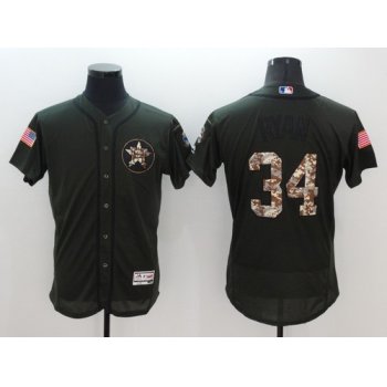 Men's Houston Astros #34 Nolan Ryan Retired Green Salute to Service 2016 Flexbase Majestic Baseball Jersey