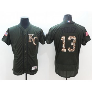 Men's Kansas City Royals #13 Salvador Perez Green Salute to Service 2016 Flexbase Majestic Baseball Jersey