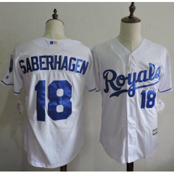 Men's Kansas City Royals Coach #18 Bret Saberhagen Retired White Cool Base Baseball Jersey