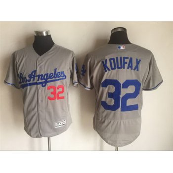 Men's Los Angeles Dodgers #32 Sandy Koufax Retired Gray Road 2016 Flexbase Majestic Baseball Jersey