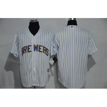 Men's Milwaukee Brewers Blank White Pinstirpe Baseball Jersey